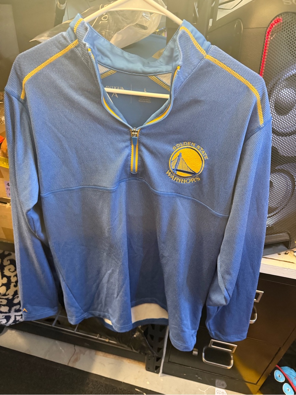 Antigua Blue Pullover with Yellow Accents